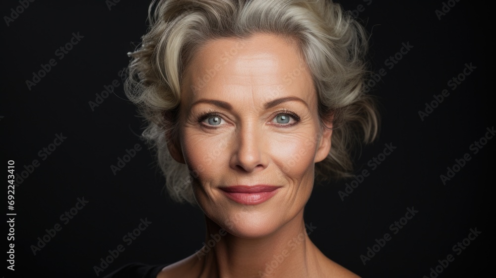 A captivating image of an older woman showcasing her natural beauty confidence. Wisdom and inner strength. The atmosphere is one of understated elegance and grace, enduring beauty. Generative ai A captivating image of an older woman showcasing her natural beauty confidence. Wisdom and inner strength. The atmosphere is one of understated elegance and grace, enduring beauty. Generative ai