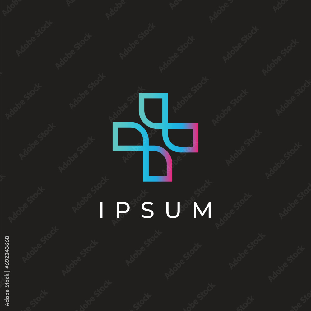 Obraz premium modern medical cross plus health line logo design