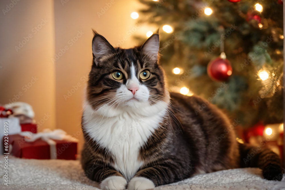 Elegant Cat with Christmas Tree
Elegant Cat with Christmas Tree