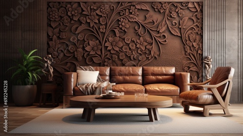 A 3D effect in rich brown tones transforms the plain wall into a work of art, highlighting its intricate texture in high definition clarity.