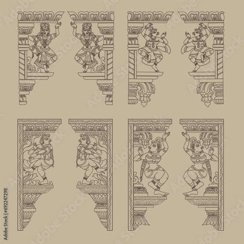 Vector Indian traditional style dancers design corners