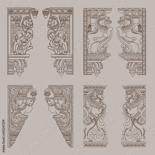 Vector Indian traditional style Lion, horse and peacock design corners
