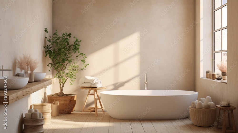Soft, neutral wall bathed in warm daylight, casting a soothing ambiance. Soft, neutral wall bathed in warm daylight, casting a soothing ambiance.