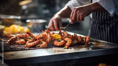 Savor the Flavor  Expertly Grilled Shrimp  Crafted by a Seasoned Chef in a Professional Kitchen  Offering a Taste Sensation That Transcends Culinary Excellence.