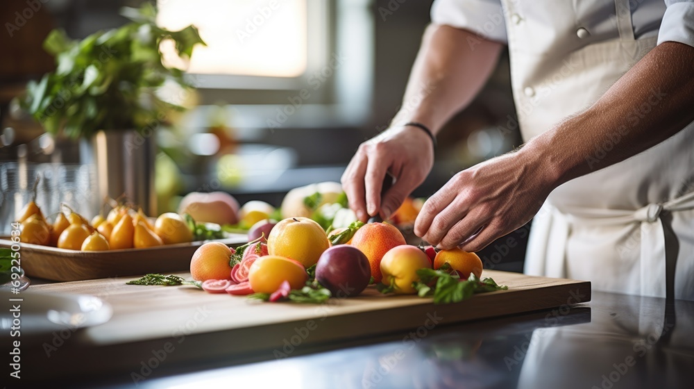 Fruitful Mastery: Close-Up of Chef in Commercial Kitchen Expertly Preparing Fresh Fruit for Service, Crafting a Culinary Masterpiece with Precision and Gourmet Flair.
Fruitful Mastery: Close-Up of Chef in Commercial Kitchen Expertly Preparing Fresh Fruit for Service, Crafting a Culinary Masterpiece with Precision and Gourmet Flair.