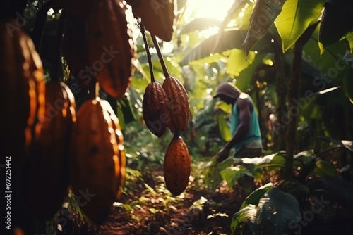Cocoa Harvest: Explore the Vibrant Cocoa Plantation, Where Workers Harvest Cocoa Pods and Undertake Agricultural Processing, Unveiling the Essence of the Cocoa Industry
