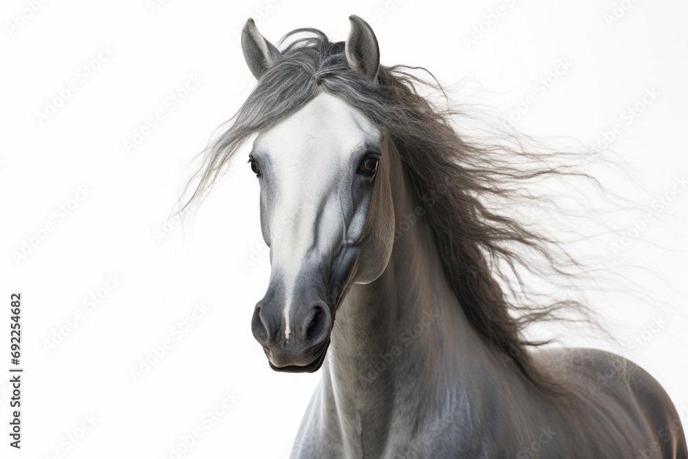 Obraz premium Gray Arabian Horse close-up portrait on a white background. 