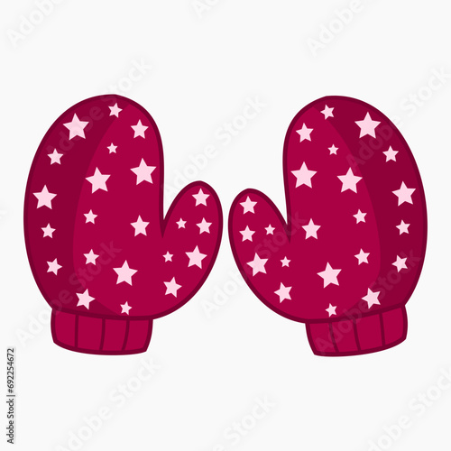 Pair of warm winter mittens isolated on white background