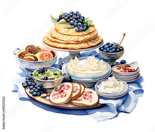 Wedding food, watercolor clipart illustration with isolated background.