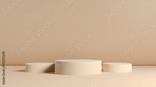 Product Podium - Three Beige Podiums, Beige Background. 3D Illustration