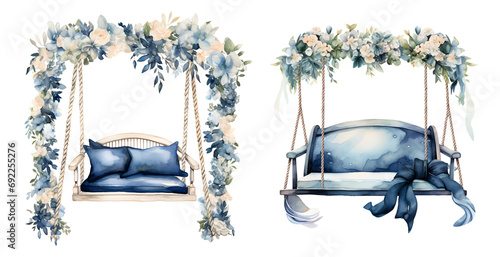 Wedding swing, watercolor clipart illustration with isolated background.