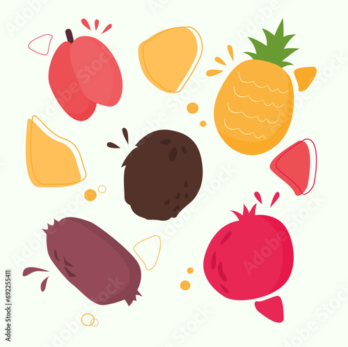 Vector set elements fruits fruit illustrations cartoon and doodle berries