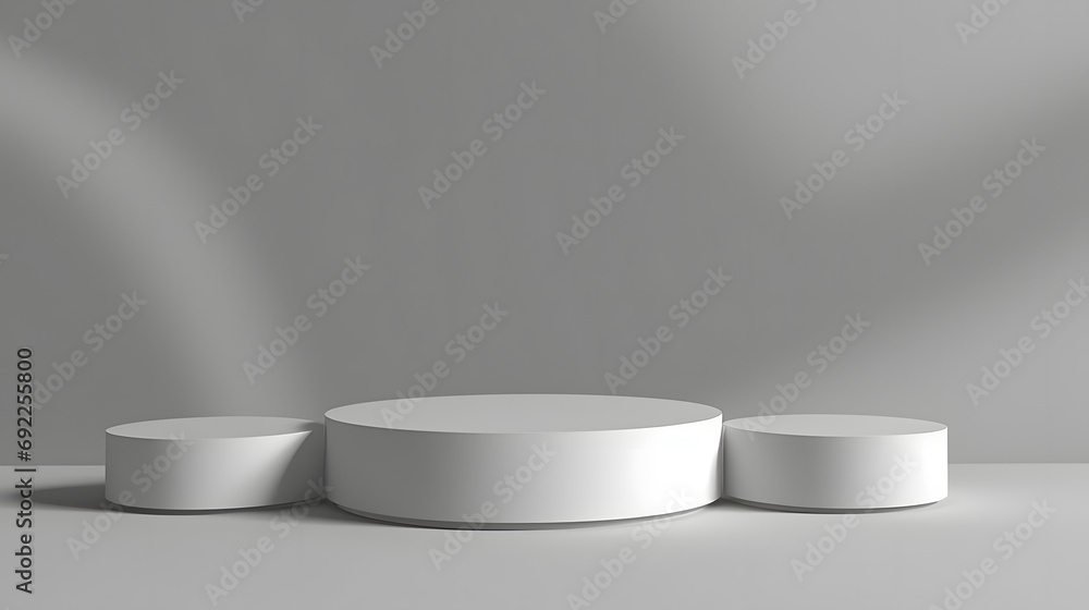 Product Podium - White Podium, Shadowy White Background. 3D Illustration Product Podium - White Podium, Shadowy White Background. 3D Illustration