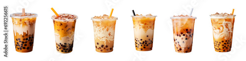 Collection set a plastic cup of iced bubble tea boba on a transparent background