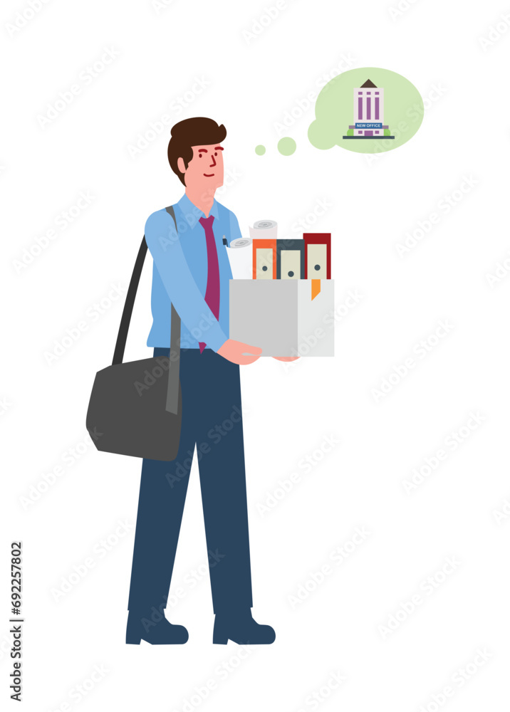 Male employee moving to a new office. Simple flat illustration Male employee moving to a new office. Simple flat illustration