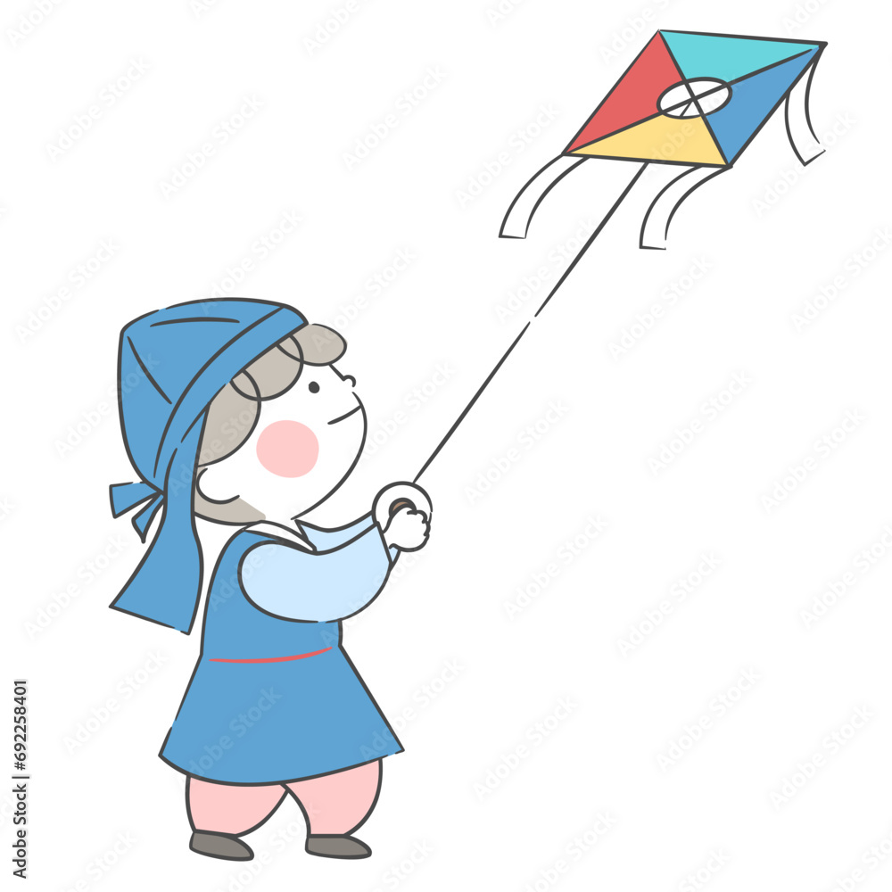 연날리기를 하는 아이 일러스트 연날리기를 하는 아이 일러스트