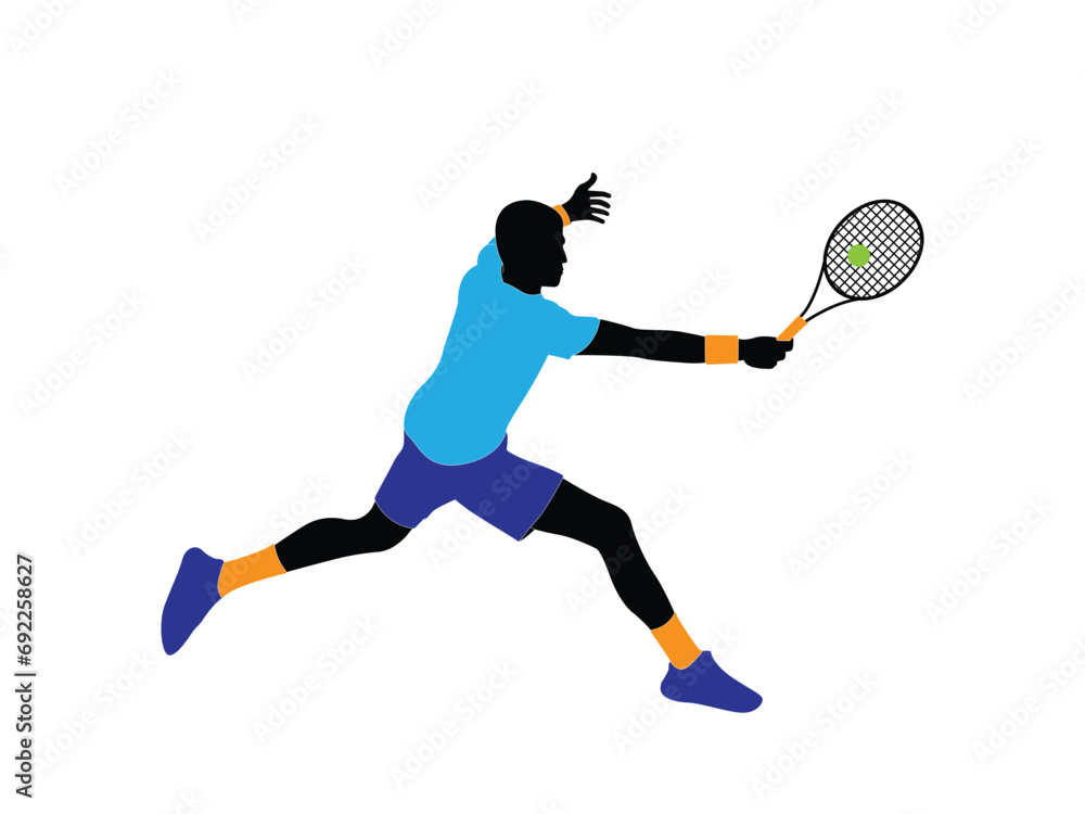 Tenis Character Man Vector Logo. Male tennis player playing tennis hand drawn art illustration. Tennis player vector.