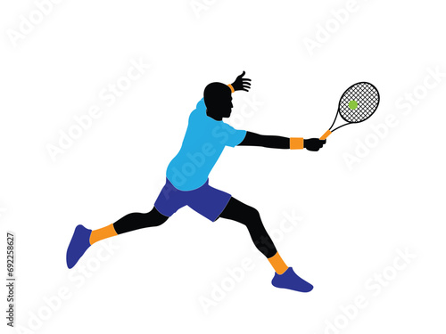 Tenis Character Man Vector Logo. Male tennis player playing tennis hand drawn art illustration. Tennis player vector.
