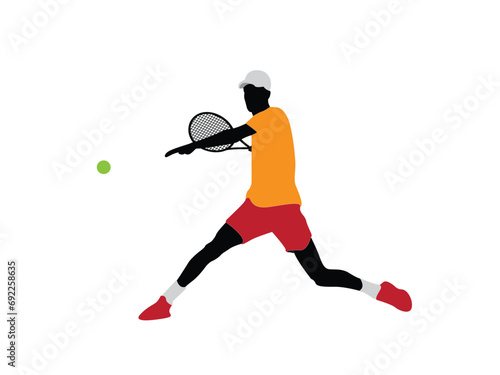 Tenis Character Man Vector Logo. Male tennis player playing tennis hand drawn art illustration. Tennis player vector. © SIRAPOB