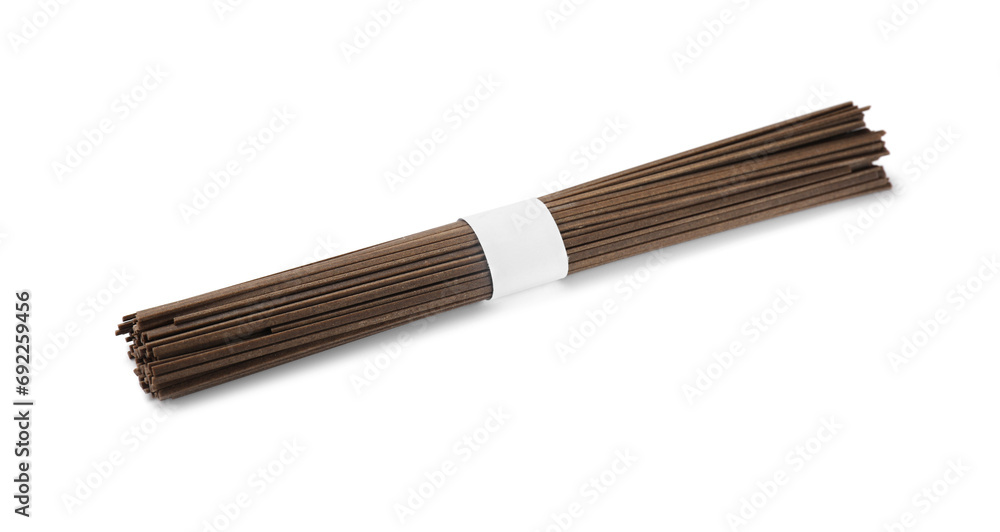 Uncooked buckwheat noodles (soba) isolated on white
