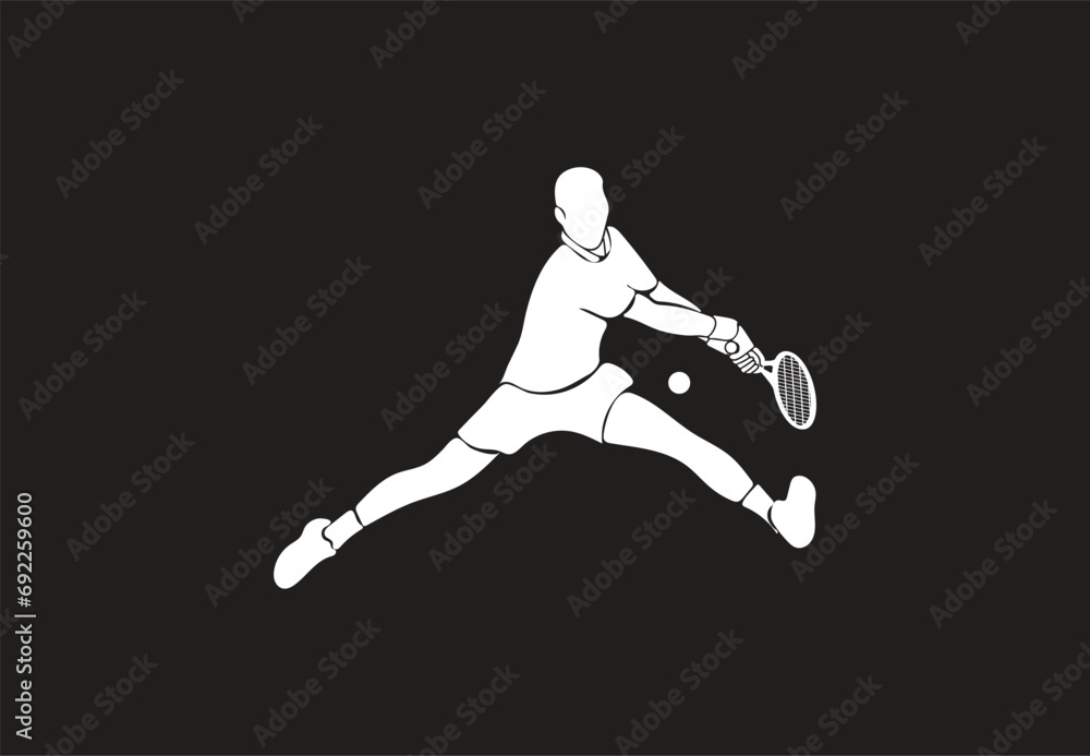 A tennis player man silhouette sports person design element. The athlete playing tennis with racket and ball.. Tennis player vector.
