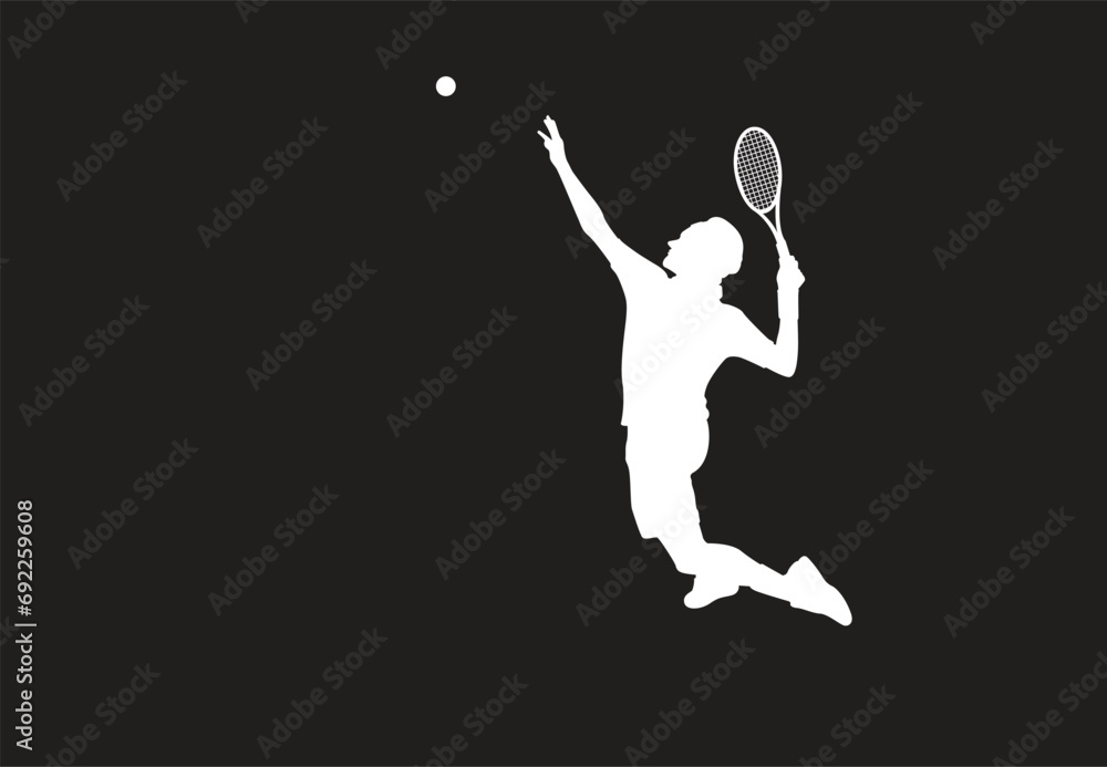 Male tennis player playing, tennis hand drawn art illustration. Tennis player vector.