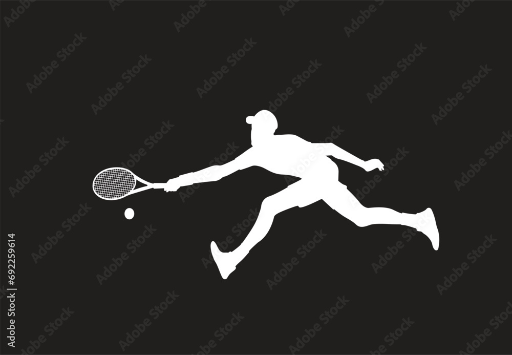 A tennis player man silhouette sports person design element. The athlete playing tennis with racket and ball.. Tennis player vector.