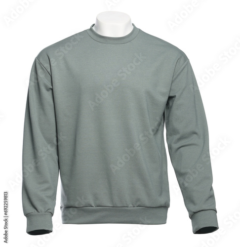Stylish grey sweater isolated on white. Men`s clothes