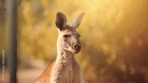 Closeup of a kangaroos tail twitching nervously, its body tensed in anticipation of any potential threat. photo