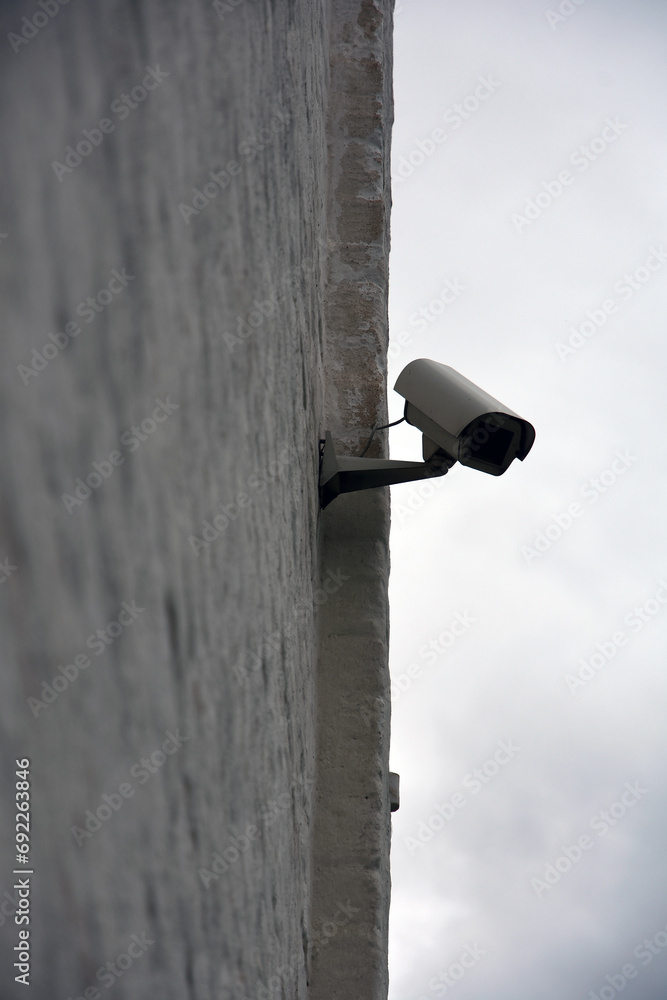 security camera on a wall