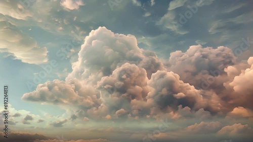 Ambient minimal animation of soft and dreamy clouds floating and transforming in a calm and serene sky. photo
