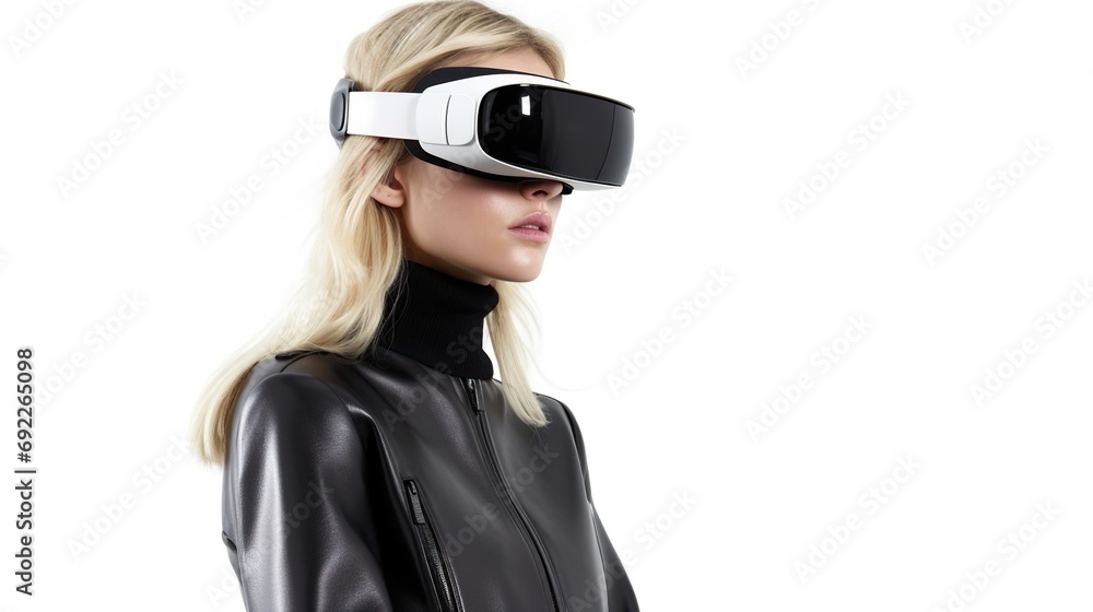 Woman experiencing Virtual Reality world Woman experiencing Virtual Reality world