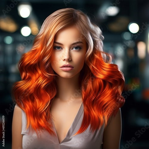 Beautiful young girl model with hair of two colors. bright shade in hair coloring. content for a beauty salon on social networks