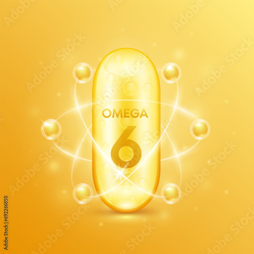 Fish oil extracted from nature essential to the health for the body. Capsule omega 6. Pill vitamin collagen radius ring surround. For dietary nutritional supplement. Vector.