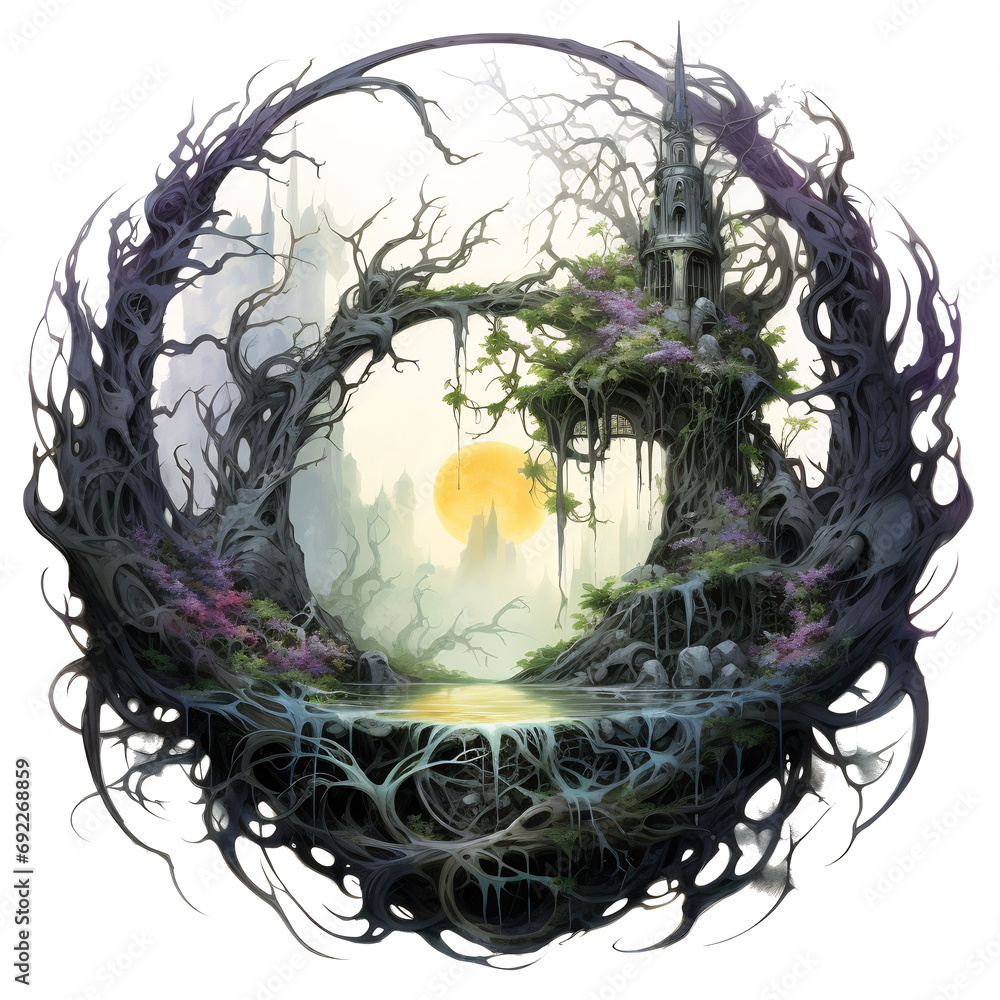 Journey to the Dark World Tree: A Thrilling Adventure Epic | T-Shirt | Book Cover | Frame Art | Clipart