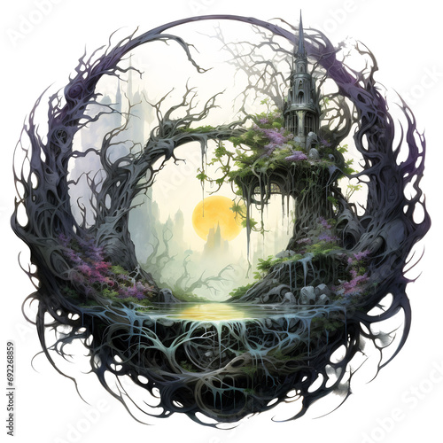 Journey to the Dark World Tree  A Thrilling Adventure Epic   T-Shirt   Book Cover   Frame Art   Clipart