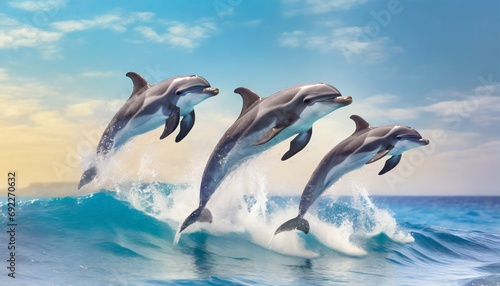 Playful Dolphins Jumping Out of Water