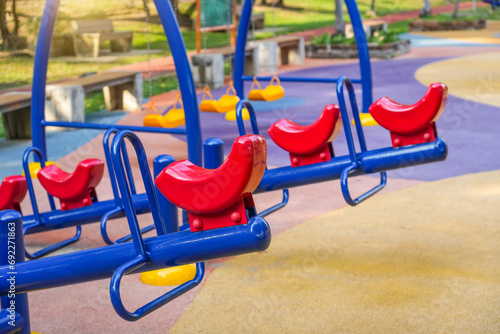 Seesaw blue red toy for children in the park