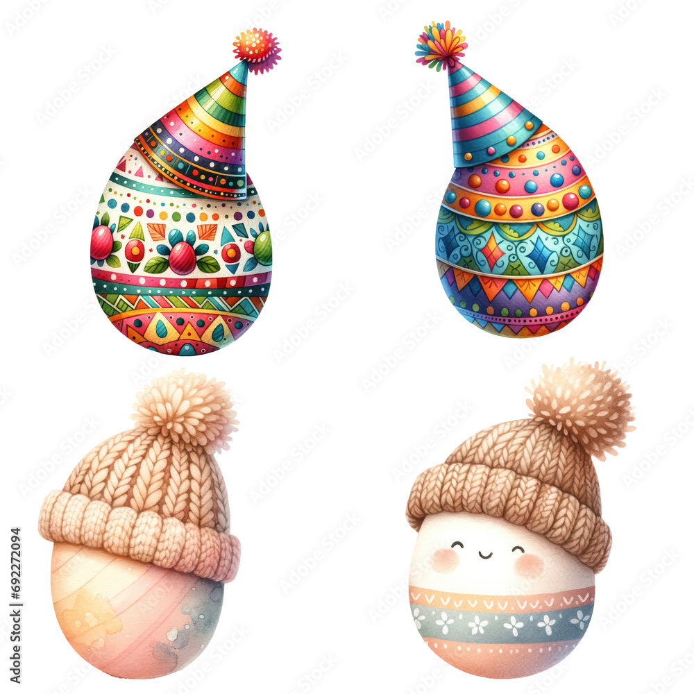 Easter eggs wearing hat. Holiday Background Generative ai	