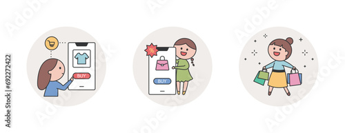 スマートフォンからオンラインショッピングを楽しむ若い女性