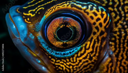 Vibrant colors of a tropical fish eye in extreme close up generative AI © Jeronimo Ramos