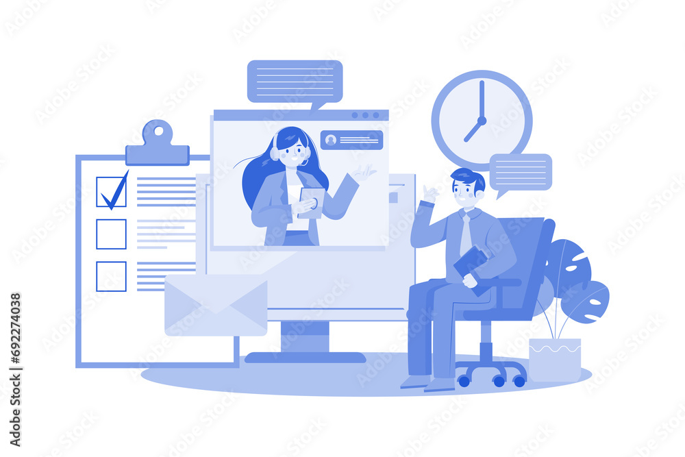 Online Job Interview Illustration concept on whitnline background