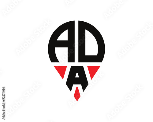 ADA letter location shape logo design. ADA letter location logo simple design.1