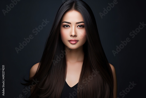 Beautiful asian brunette girl with long straight smooth hair