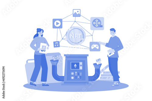 NFT minting process Illustration concept on white background