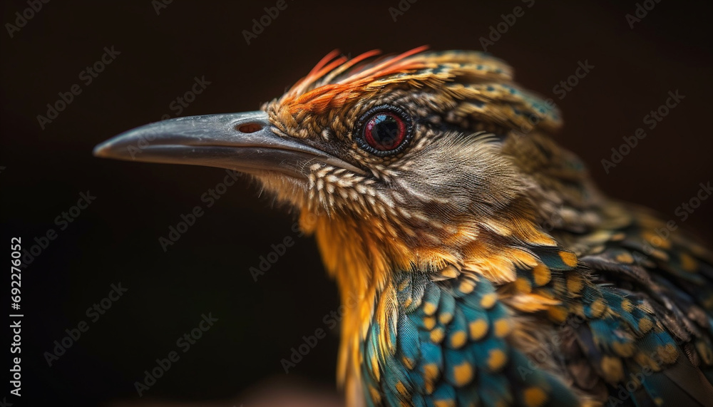 Bird of prey perching on branch, close up of beak generative AI Bird of prey perching on branch, close up of beak generative AI