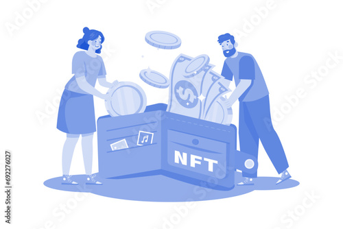 NFT wallet Illustration concept on white background