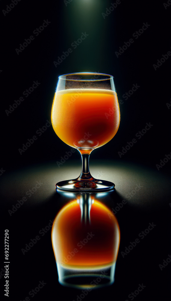 The cocktail with orange juice looks like a photograph in an ultra-realistic style, with the cocktail glass placed on a reflective surface. The cocktail with orange juice looks like a photograph in an ultra-realistic style, with the cocktail glass placed on a reflective surface.