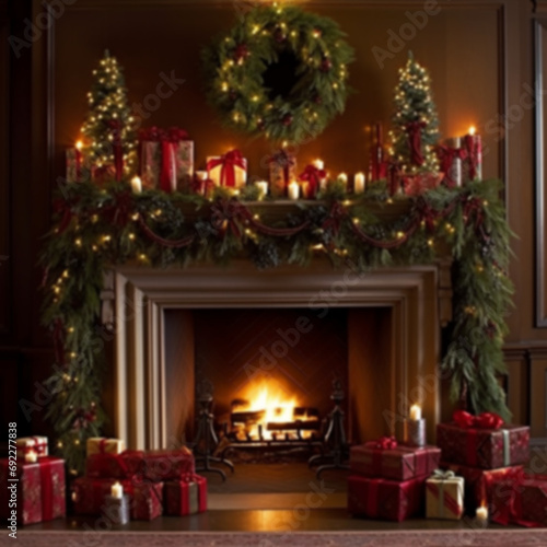 christmas fireplace with christmas tree