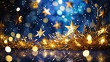 A radiant holiday tableau comes to life with a navy background adorned by golden stars, sparkling lights, and a lustrous gold foil texture, christmas background with stars